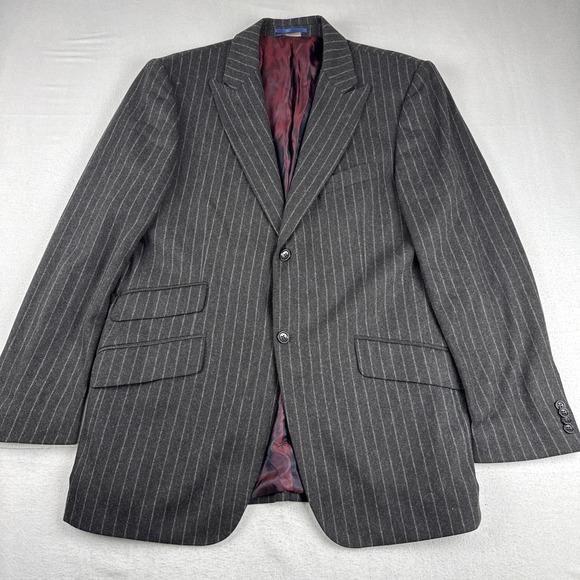 Banana Republic Other - Banana Republic Wool Nylon Blend Chalkstripe Dark Gray Blazer 44R Peak Lapel